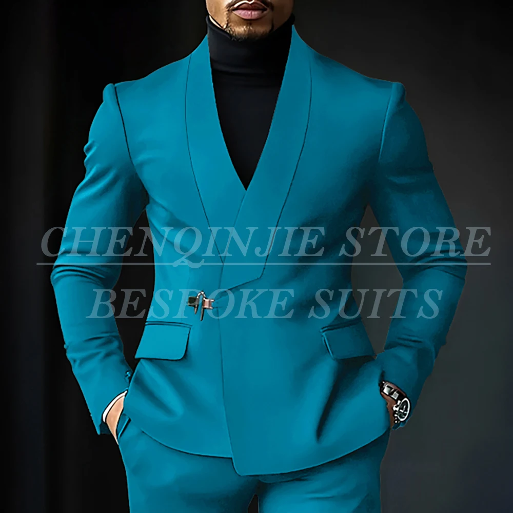 Chic Shawl Lapel Green Suits for Men High Quality Slim Fit Wedding Costume Homme Customized 2 Piece Jacket Pants Outfits Terno