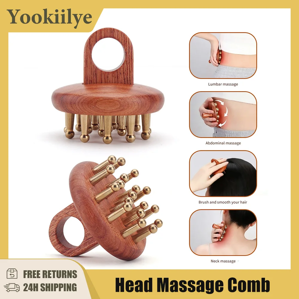 

Head Massager Meridian Brush Wooden Comb Copper Wood Guasha Comb Lady Scalp Care Combs Guasha Board Hair Brush Masajeador Cabeza