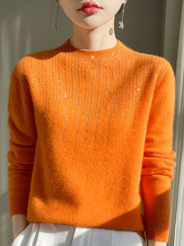 100% Pure Wool Sweater Semi High Neck Tassel Women's Pullover First-line Ready To Wear Clothing High-end Women's Warm Knit Top