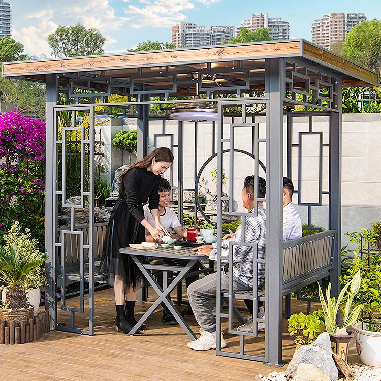 Patio Polyester Gazebo Pavilion Rattan Towards Outdoor Courtyard Gazebo Shade Tent Garden Pergola Metal