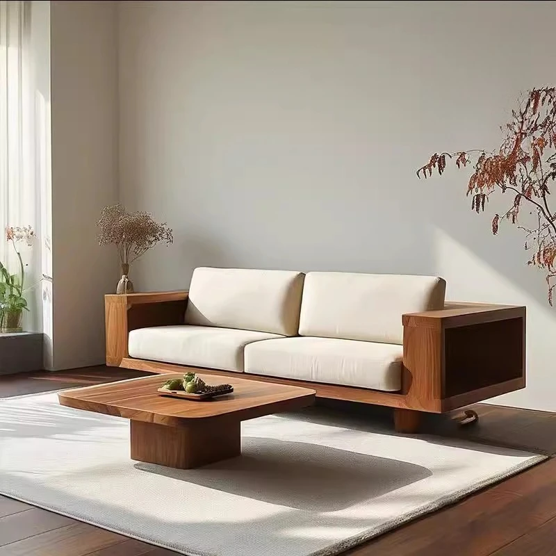 Medieval style, living room solid wood sofa, small household, creative simplicity and leisure, removable and washable sofa