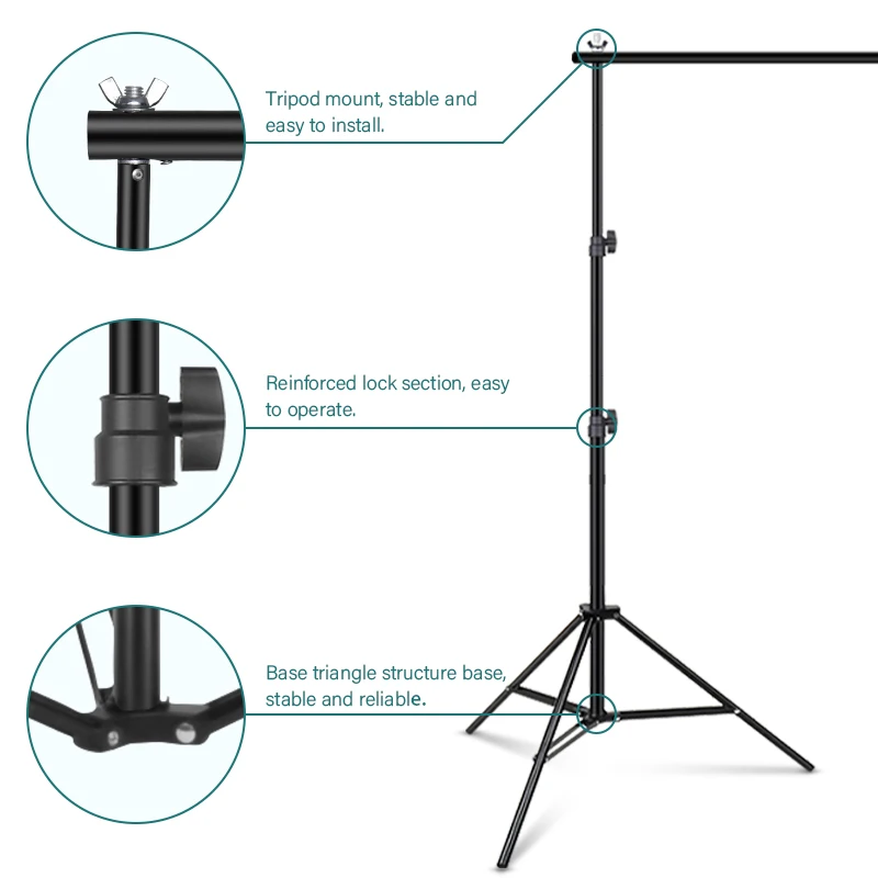 Photography Studio Kit Backdrop Stand Aluminium Photo Background Support With Clamp For Birthday Party Video Live Streaming