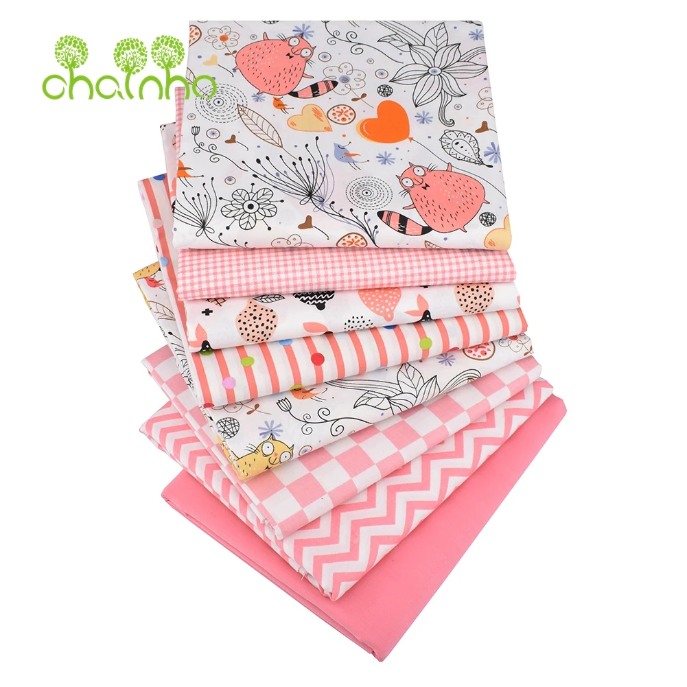 Chainho,Printed Twill Weave Cotton Fabric,Patchwork Cloth,DIY Sewing Material,Quilting Home Textiles, Pink Cartoon,15C379M
