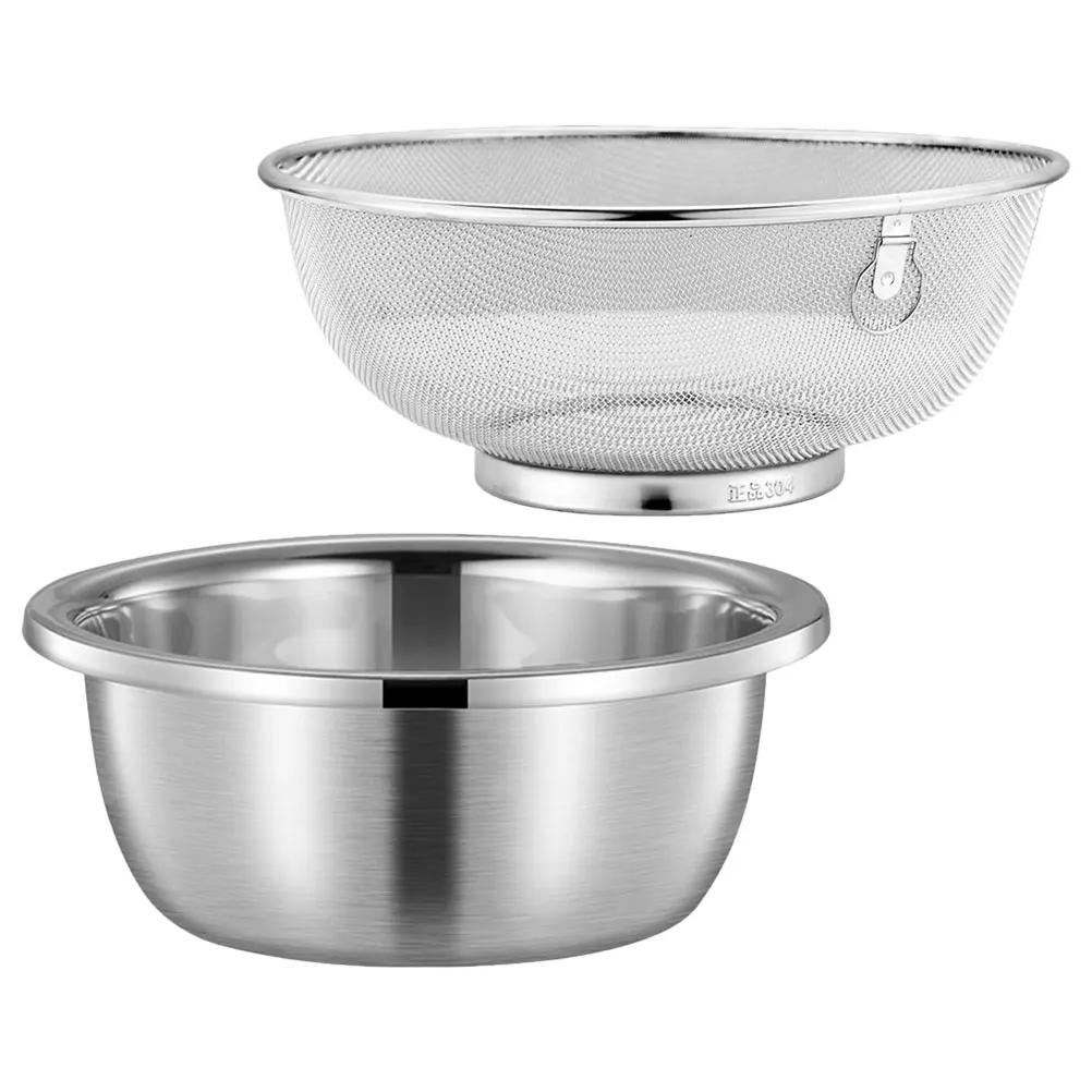 

1 set Stainless Steel Mesh Colander 30Cm Fine Mesh Strainer Basket For Rice Vegetable Fruit Washing Drain Kitchen Gadget