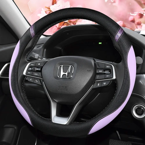 Imagen 2 del producto Funda Universal de cuero para volante de coche, cubierta de cuero PU en relieve de Litchi, dos tonos, apta para 14, 5-15 pulgadas