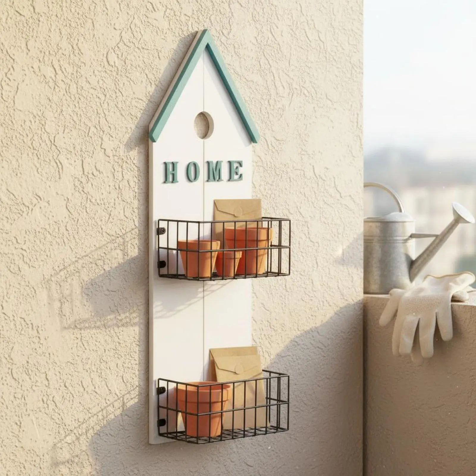 Rustic Wall Hanger with Double Basket Storage for Bathroom Bedroom and Shop Wall Organization