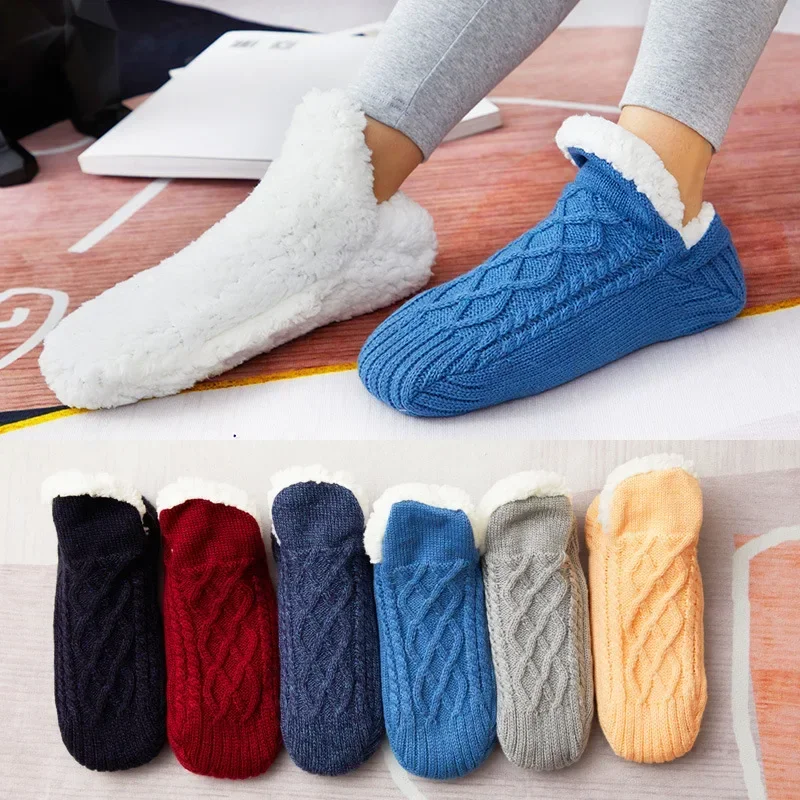 Slipper Socks Add Velvet Thickening Autumn Winter Adult Warm Women Postpartum Socks Antislip Men Indoor Sleep Home Socks