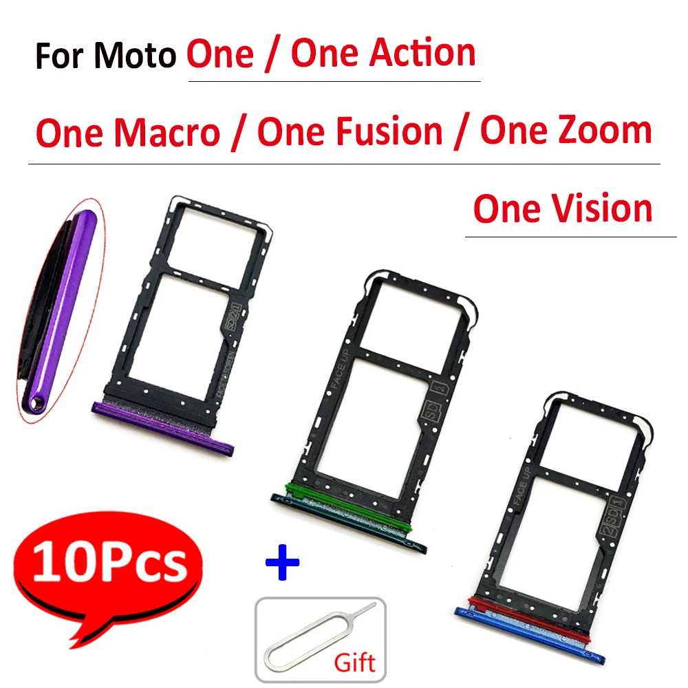 10Pcs，NEW SIM Card Tray Slot Holder Adapter Replacement Part With Pin For Motorola Moto One Actiom Fusion Macro Vision Zoom