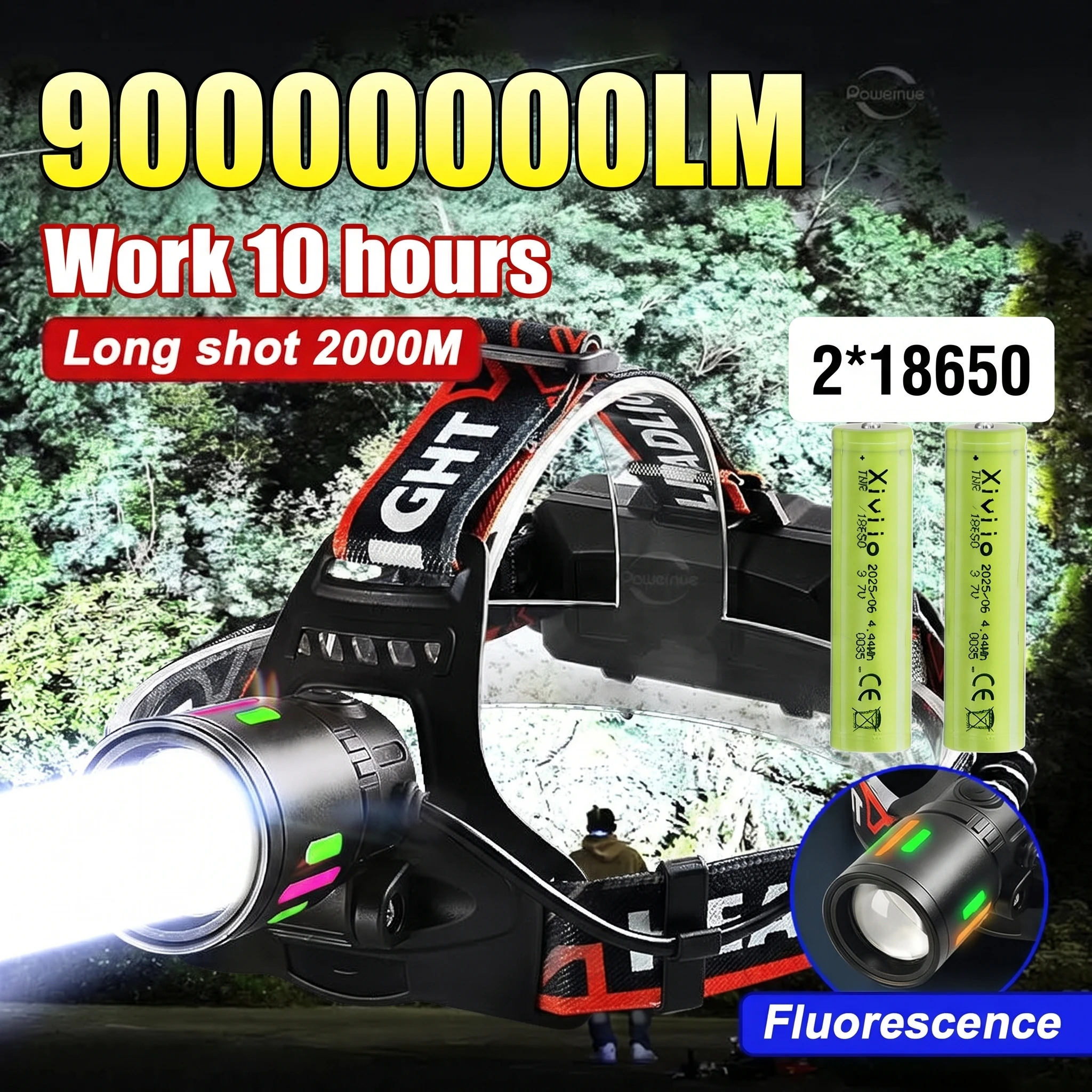 99000000LM LED Headlamp Fluorescent Strip Zoomable Headlight Rechargeable Head Lamp IP65 Waterproof Camping Fishing Hiking Light
