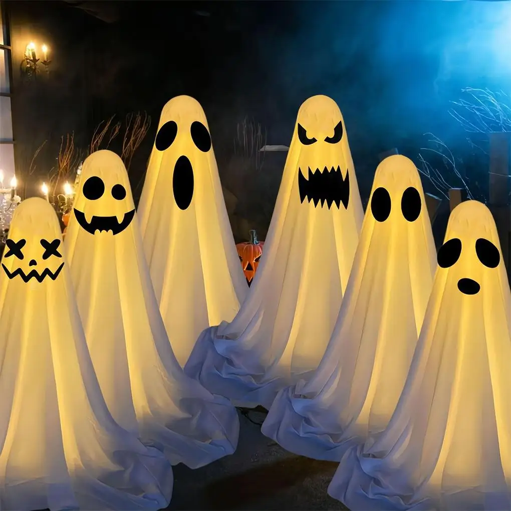 

85CM Halloween Decor Light Strings Battery Front Porch Ghost Decorations Scary White Ghosts Stand Courtyard Halloween Decoration