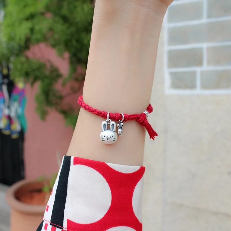 La Monada 17cm Length Can Customized 999 Pure Silver Rope Bracelets Thread Line String Rabbit Radish Bracelets For Women Girls