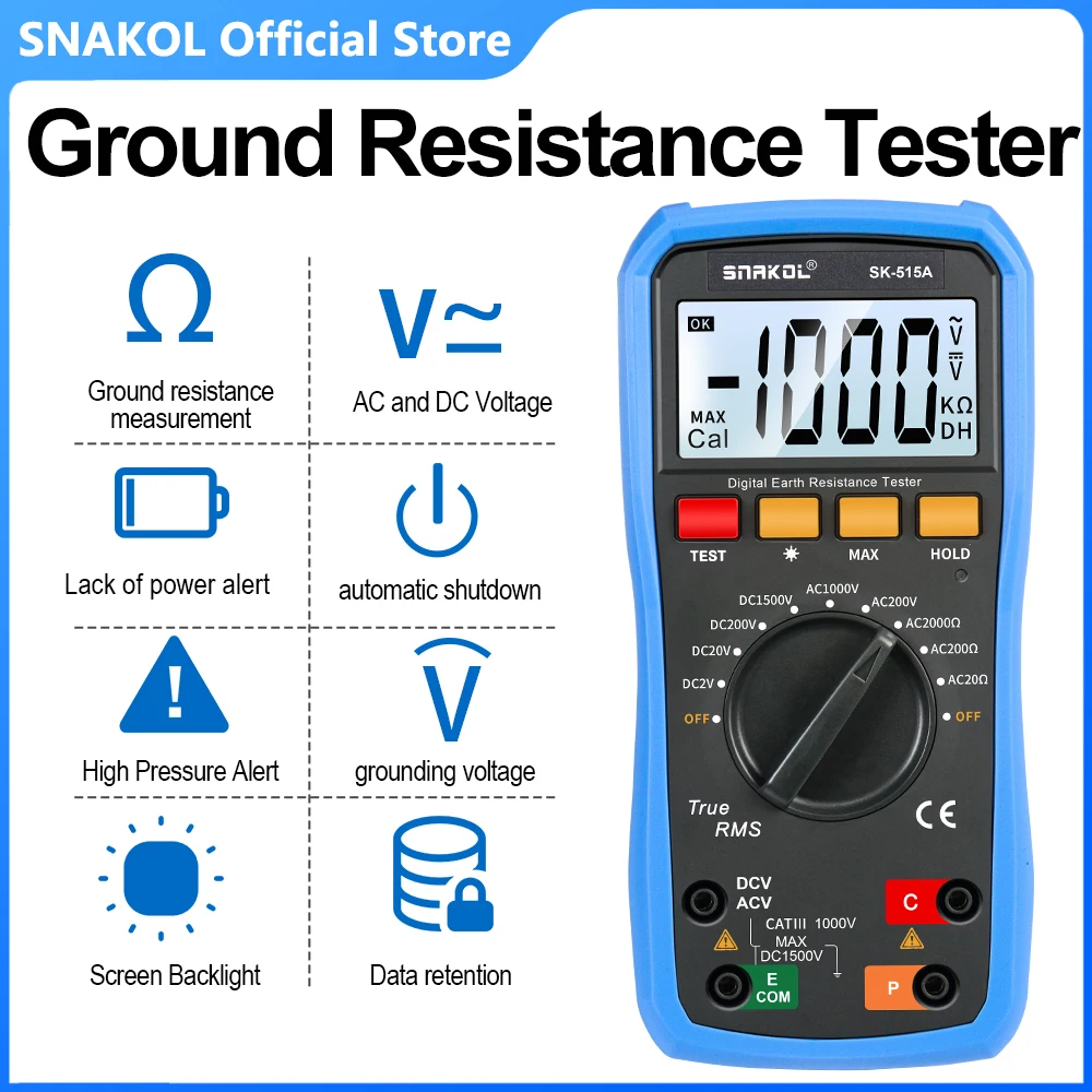 SNAKOL SK515A 1000V Insulation Resistance Tester Earth Ground Resistance Meter Digital Ohmmeter Electrical Megometer