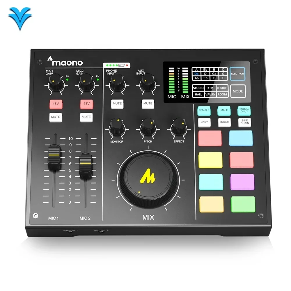 Sound Card Recording Audio Interface Mixer External Sound Card Live Streamer with Noise Reduction Podcast Mixer