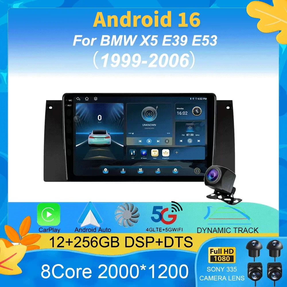 Car Radio Android 16 For BMW X5 E39 E53 1999 2000 - 2006 Carplay Auto Navigation Video DSP 360 Camera Head Unit BT Stereo Player