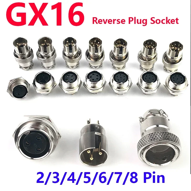 300/500V GX16 2 3 4 5 6 7 8pin Reverse-mounting Aviation Plug Socket DF16 Soldering Connector M16F Signal Socket Male Female Set