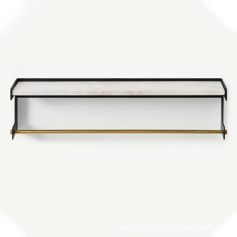 Modern simple wall-mounted thickened towel rack, bathroom without punching, black stainless steel storage plate, bathroom set.