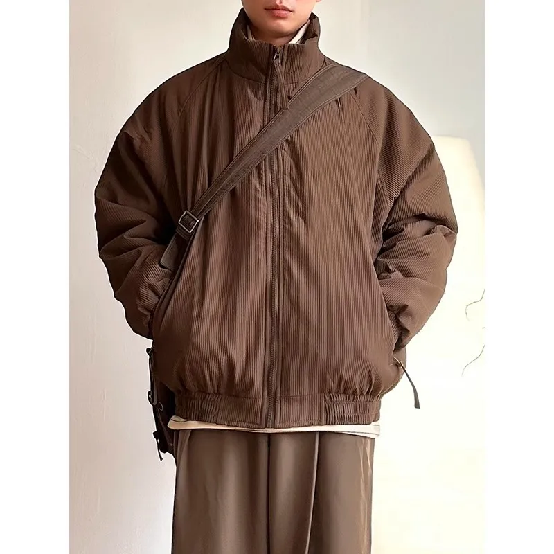 

Cozy Maillard Brown Puffer Coat, Retro Loose-Fit Cotton Jacket for Men, Warm Thickened Winter Parka, Comfortable Daily Wear