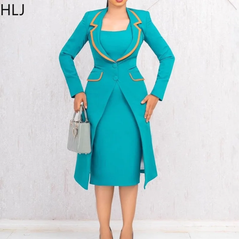 

HLJ Elegant 2 Pieces Set for Woman Long Sleeves Single Breasted Coats and Bodycon Dress Outfits Female Streetwear Vestidos 2025
