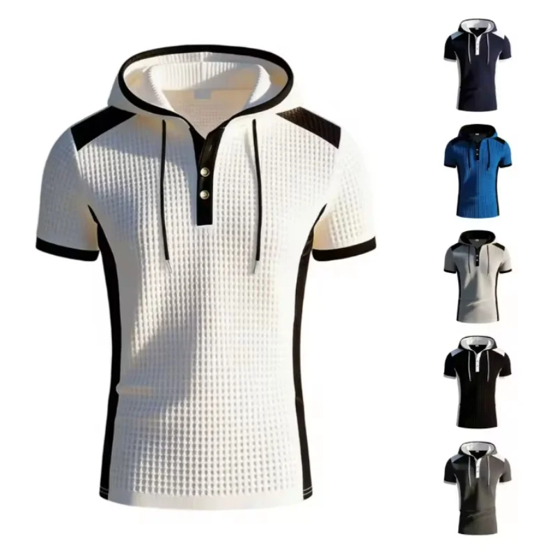 Summer Men's Casual Hooded T-shirt Loose Solid Color Lightweight Short Sleeved Male Outdoor Sports Hoodies Tee Tops