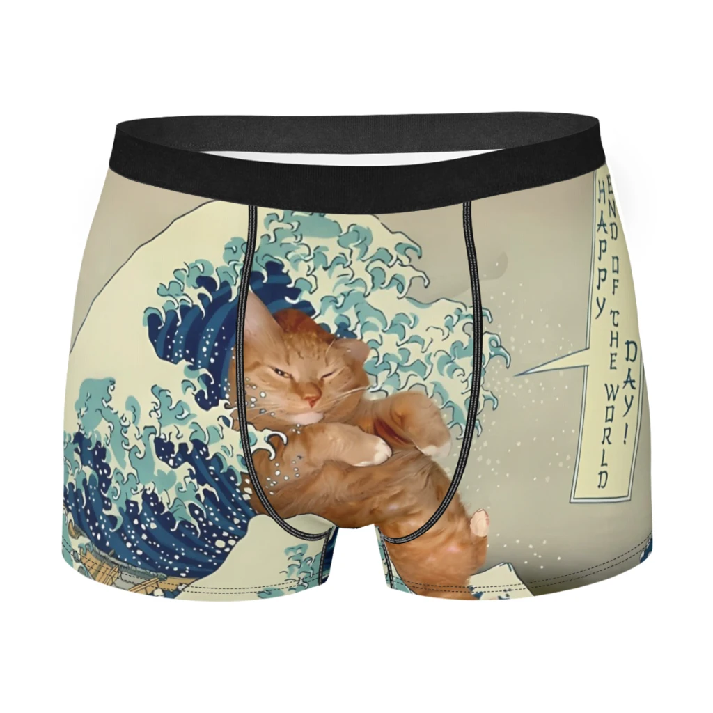 Cat Meme Funny Katsushika Hokusai Underpants Homme Panties Male Underwear VentilateShorts Boxer Briefs