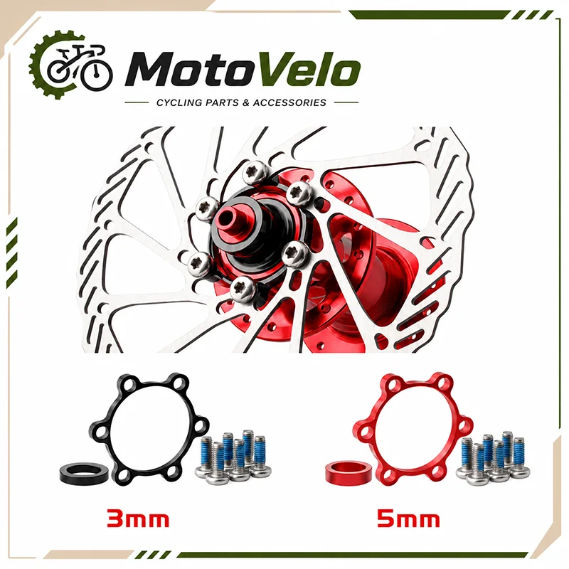 Bicycle 6-Bolt Disc Brake Rotor Spacer 3mm 5mm Aluminum Alloy Hub Adapter Ring with M5 Screws