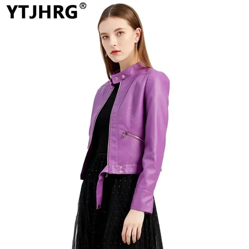 YTJHRG Jackets Women's Leather Coats Female Clothing Fashion Long Sleeve 2024 New Spring Autumn Winter Outwear Motor Biker Tops