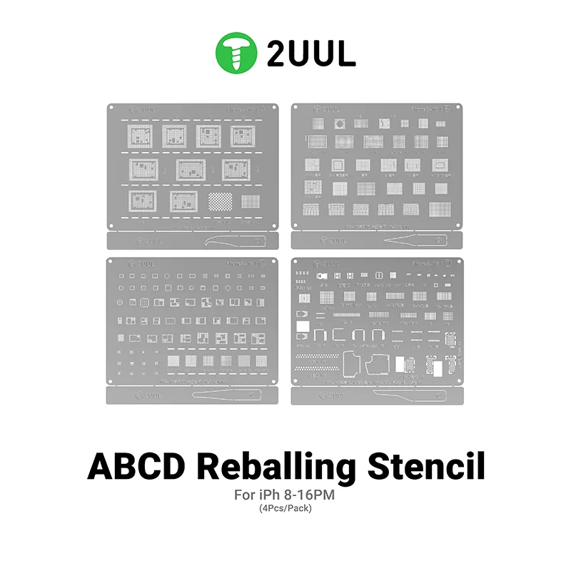 2UUL BG01 ABCD Reballing Stencil for Phone 8-16PM (4pcs/pack) CPU Nand Flash Baseband WIFI Screen Face ID IC Chips Steel Mesh