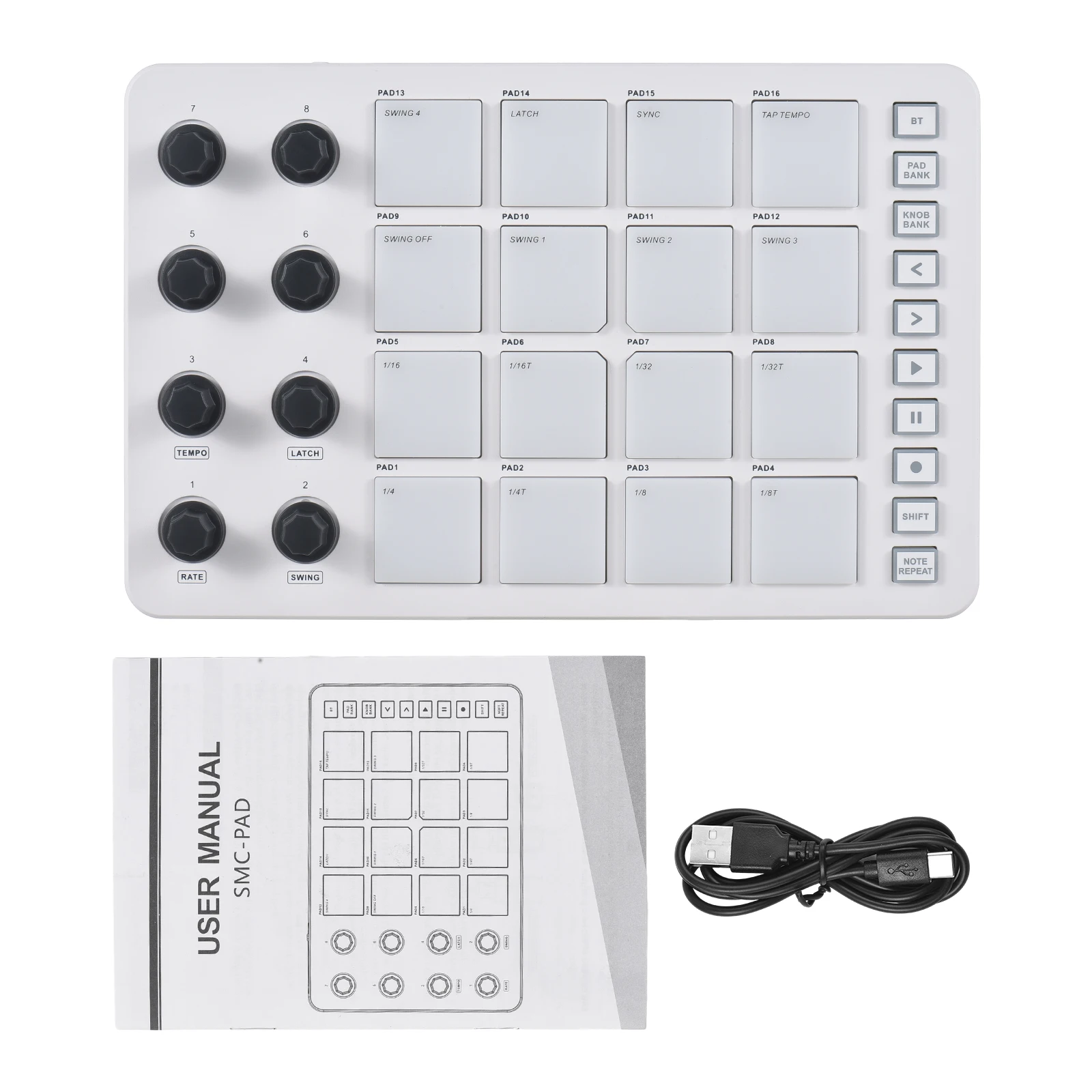

MIDI Controller Strike Pad RGB Backlight MIDI Keyboard BT Connection Low Latency 3.5mm Output Interface ith 16 Strike Pads