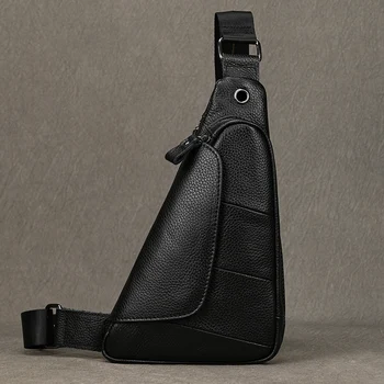 Luufan 정품 가죽 남성용 체스트 백, 야외 슬링백, 스포츠 여름 체스트 팩, 남성 숄더백, 크로스바디 백, 배낭