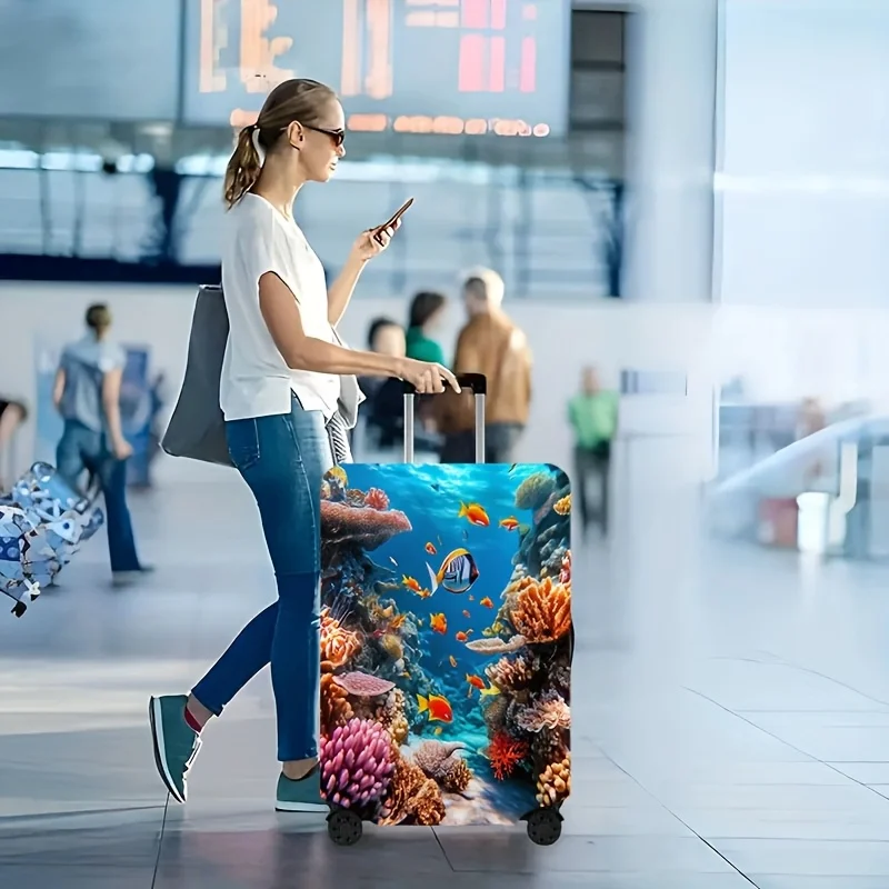 

Coral Reef Fish Pattern Luggage Cover, Dust-Proof Stretch Travel Accessory, Fits 18–32-Inch Suitcases