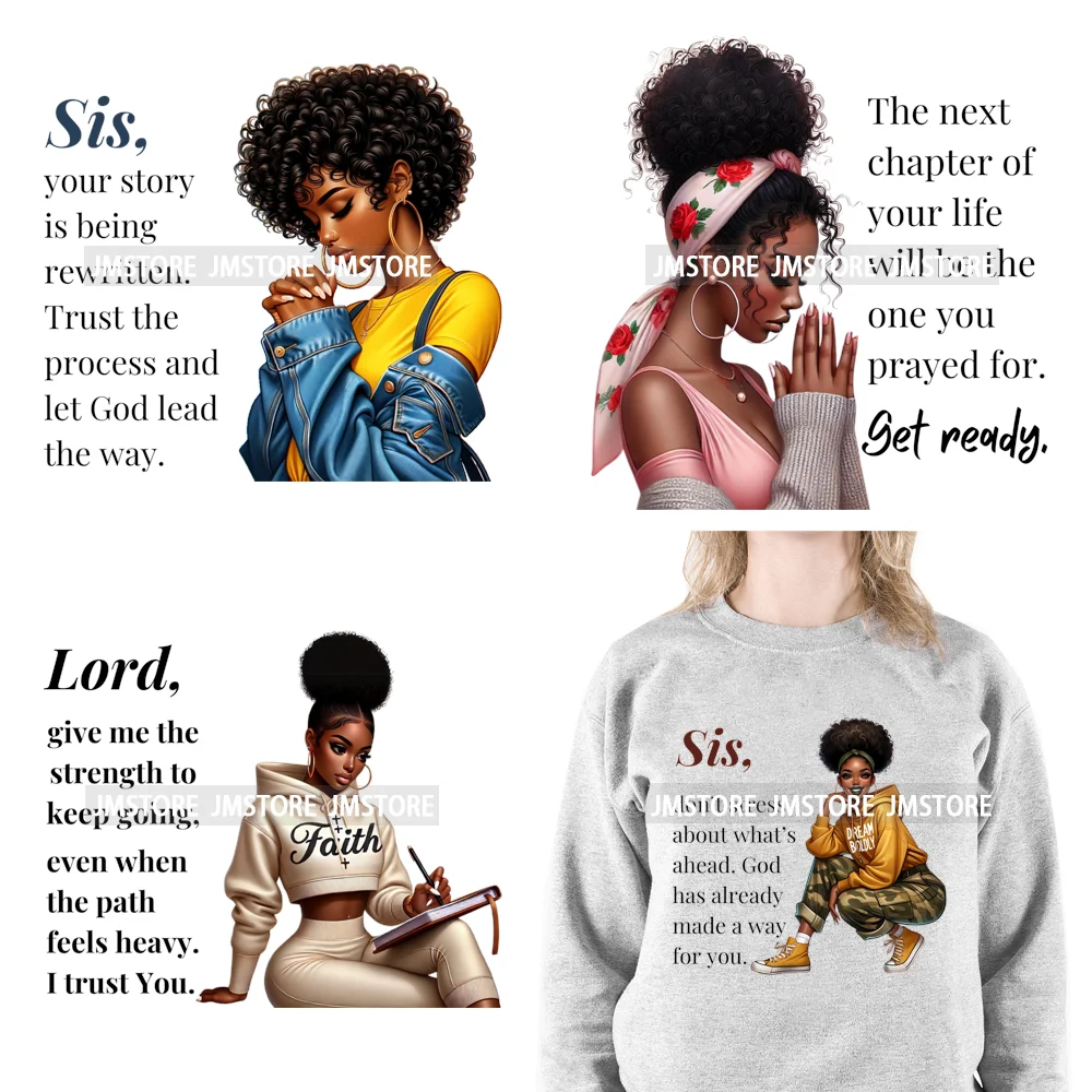 Prayer Afro Woman Jesus Faith Saying Trust God Religious Black Girls Iron on DTF Transfers Stickers Ready to Press for Hoodies
