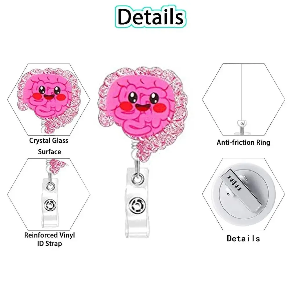 Human Organs Retractable Badge Reel 360 Rotating Name Tag ID Badge Holder Lightweight Glitter Easy Pull Buckle Staff Card