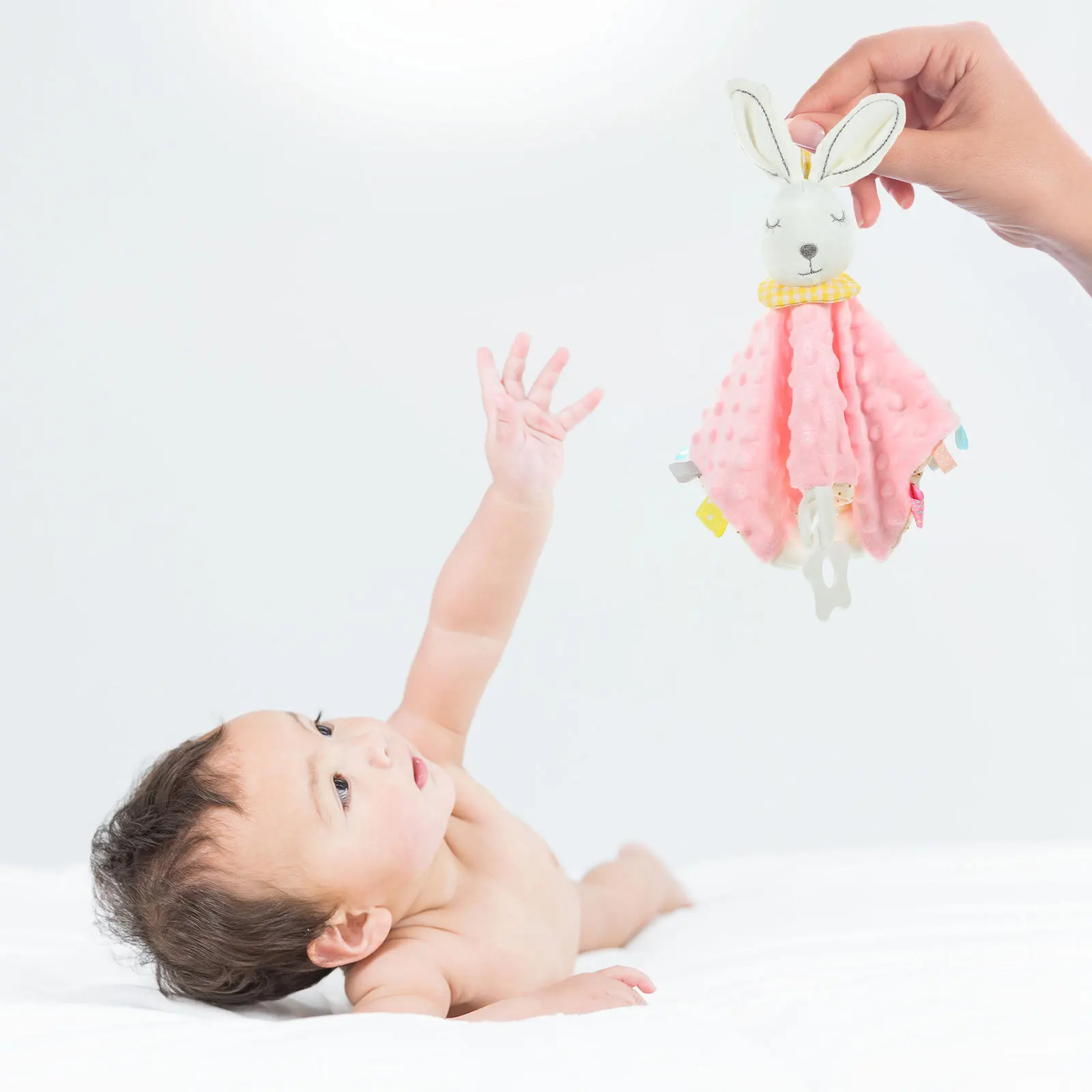 1 Stuks Konijn Gevulde Veiligheidsdeken Baby Rustgevende Zintuiglijke Tag Deken Baby Trooster Satijnen Lint Randen Fijne Motoriek