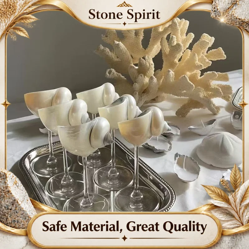 Creative Natural Conch Shell Wine Glass,Retro Metal Stemmed Champagne Flute,Unique Art Object Goblet for Home Party Drinkware