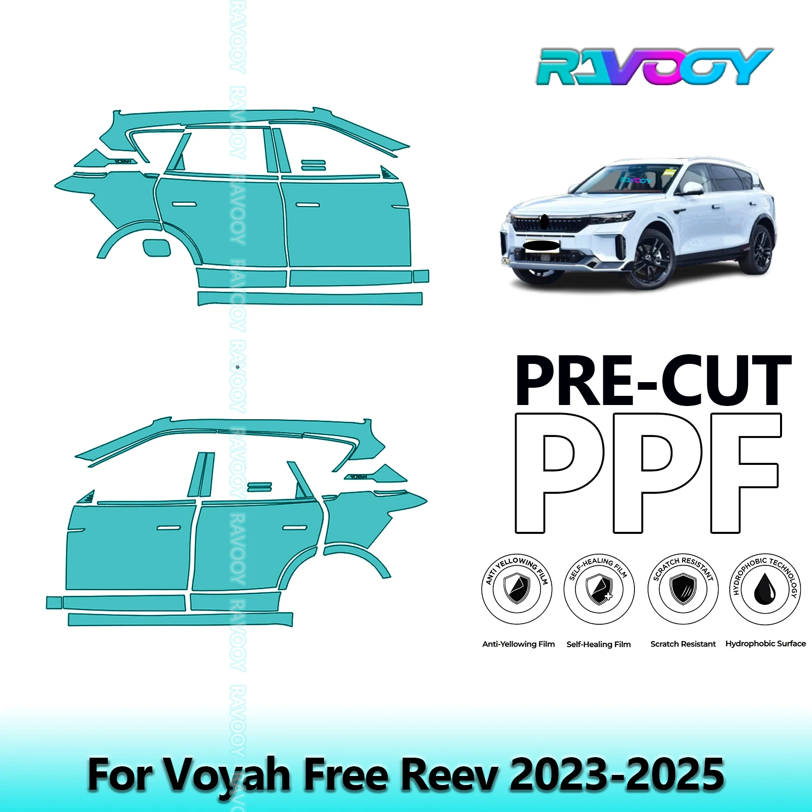 

For Voyah Free Reev 2023-2025 8.5mil Clear Matte Pre-Cut PPF Door & A/B Pillar Kit TPU Paint Protection Film Set