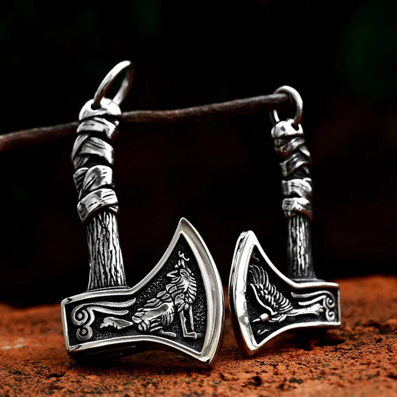 BEIER 2023 New Style Updated Design Stainless Steel Viking Wolf Axe Necklace Pendant For Men Women Vintage Jewelry Wholesale