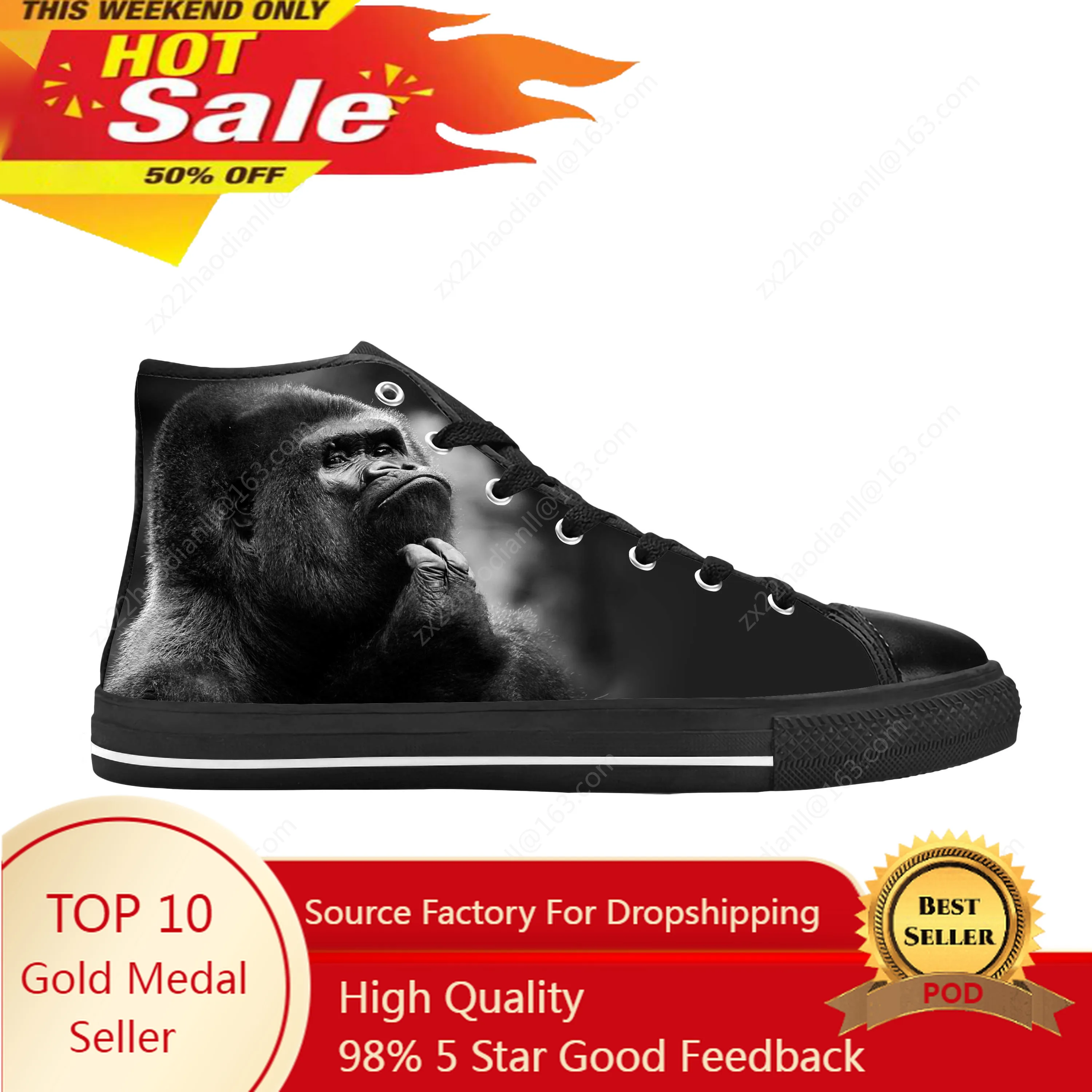 

Monkey Gorilla Animal Rock Anime Cartoon Fashion Casual Cloth Shoes High Top Comfortable Breathable 3D Print Men Women Sneakers