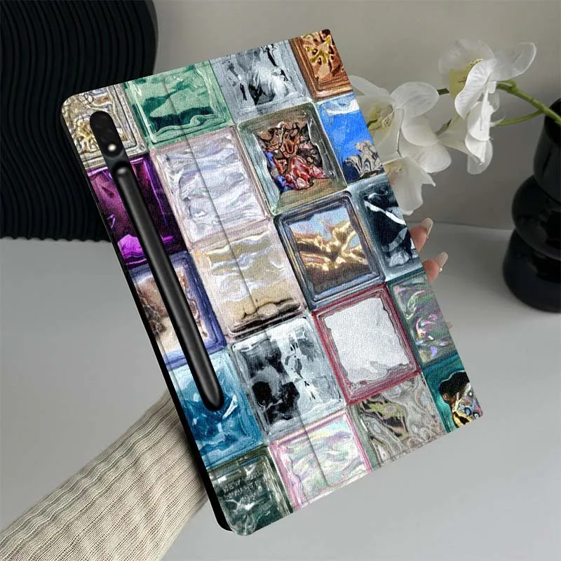 

Colorful Square Glass Block Gift Tablet Case For Samsung Galaxy Tab S7 S8 S9 S10 FE Lite