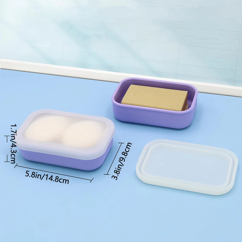 Portable Travel Silicone Soap Box With Lid Leak-Proof Soap Holder Non-Slip Soap Container For Travel And Home Use