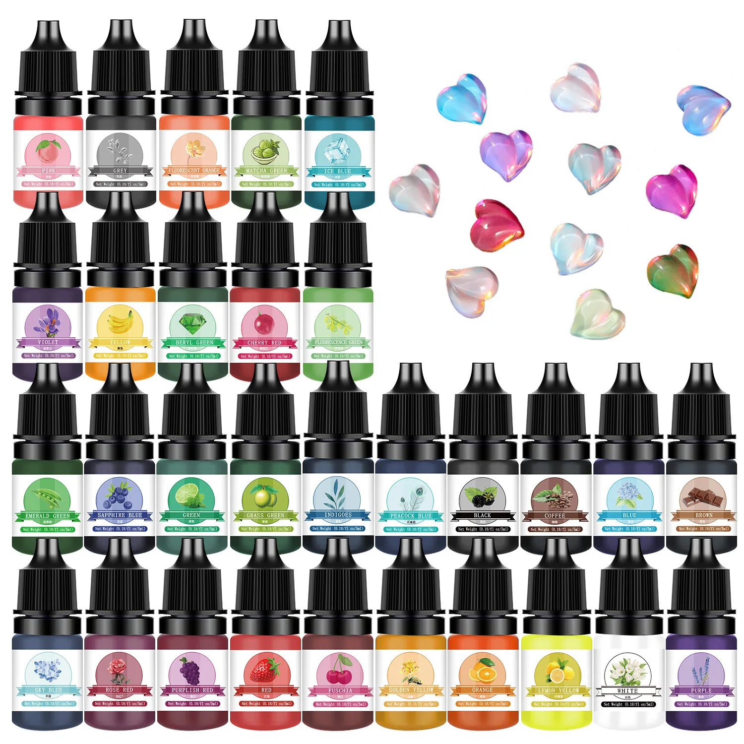 24 Colors Oil Based Resin Colorant Set High Concentration Pigment 5ml for Epoxy AB Glue Crystal Clear DIY Craft Supplies