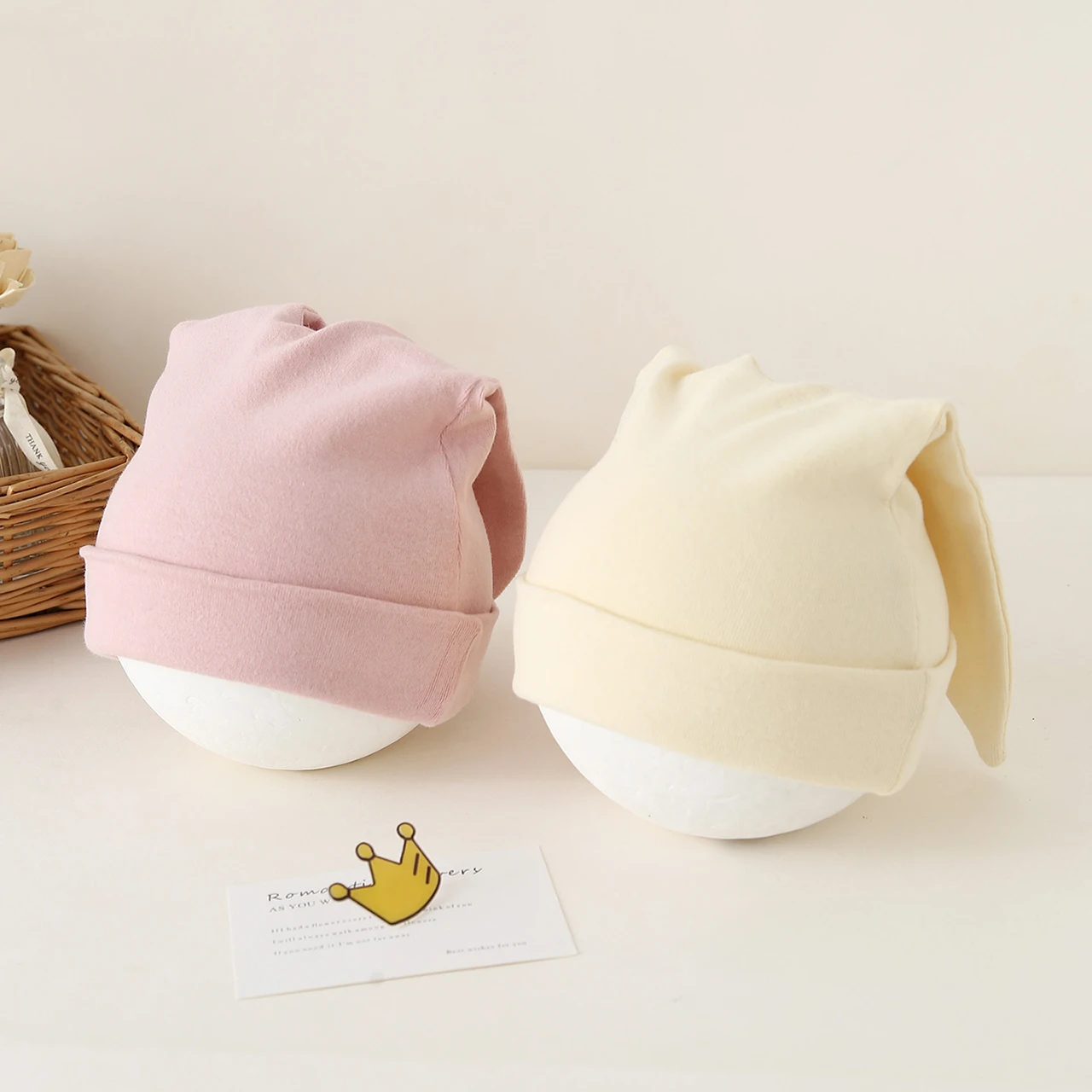 Cute Lop-eared Newborn Fetal Hat Autumn Single-Layer Warm Baby Knit Hats Solid Color Woolen Bonnet Cute Children Beanies 0-2Year