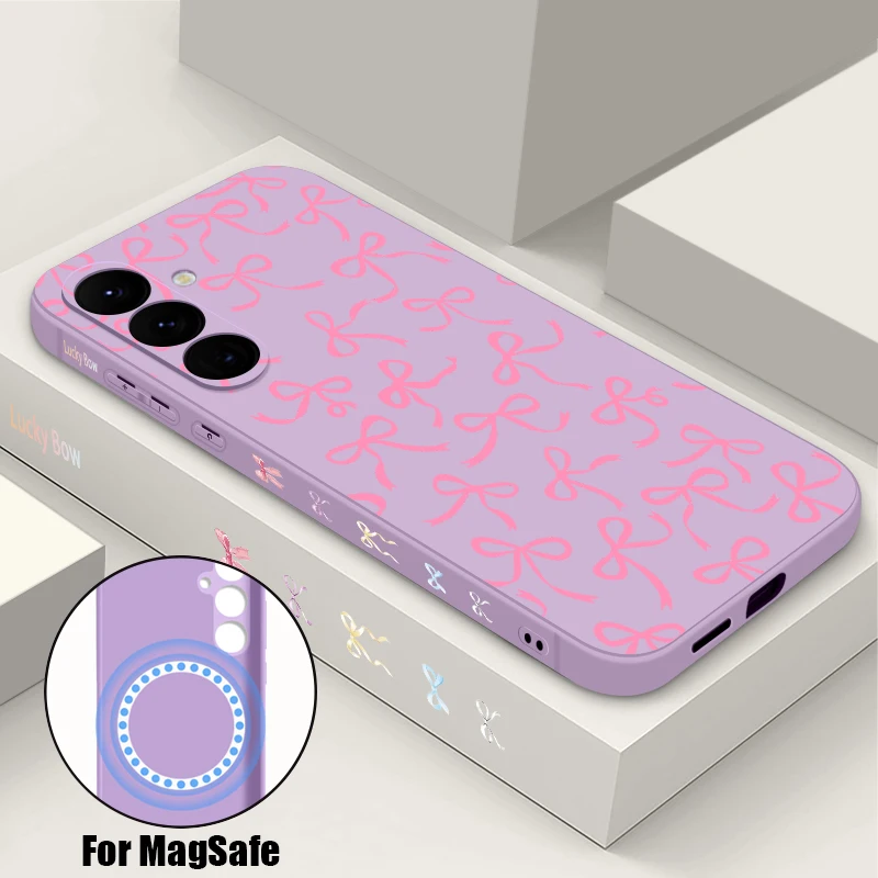 Soft TPU Magnetic Phone Case For Samsung Galaxy S26 S25 S24 S23 Ultra Plus S25 S24 S23 FE S22 Colored Bow Printed Lanyard Cover