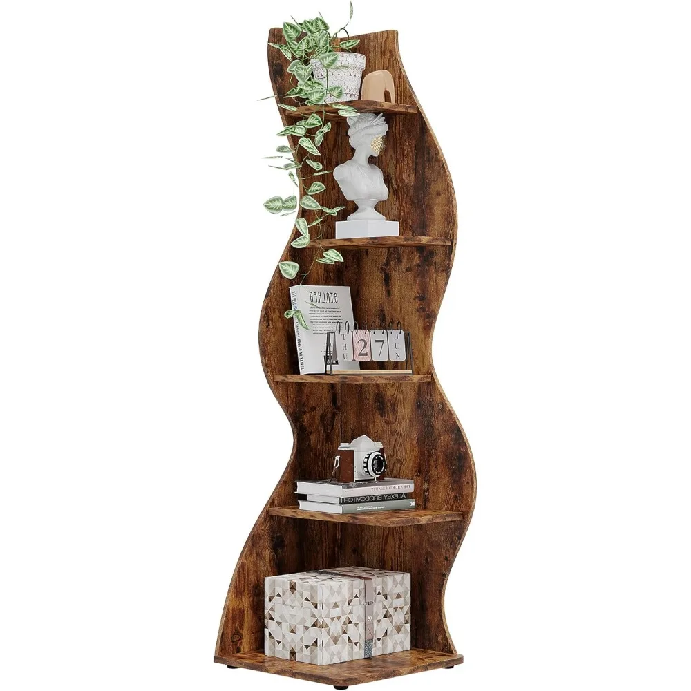 Corner Shelf, Rustic 5-Tier Wall Corner Bookshelf, Stylish Corner Small Bookcase Storage Rack Plant Stand with Unique v
