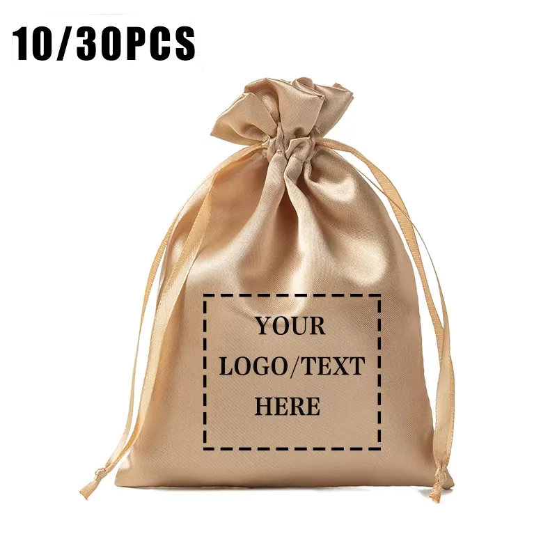 

10/30pcs Customized Logo Satin Drawstring Bag Personalized Wedding Party Gift Bags Christmas Candy Packaging Bags Christmas bag