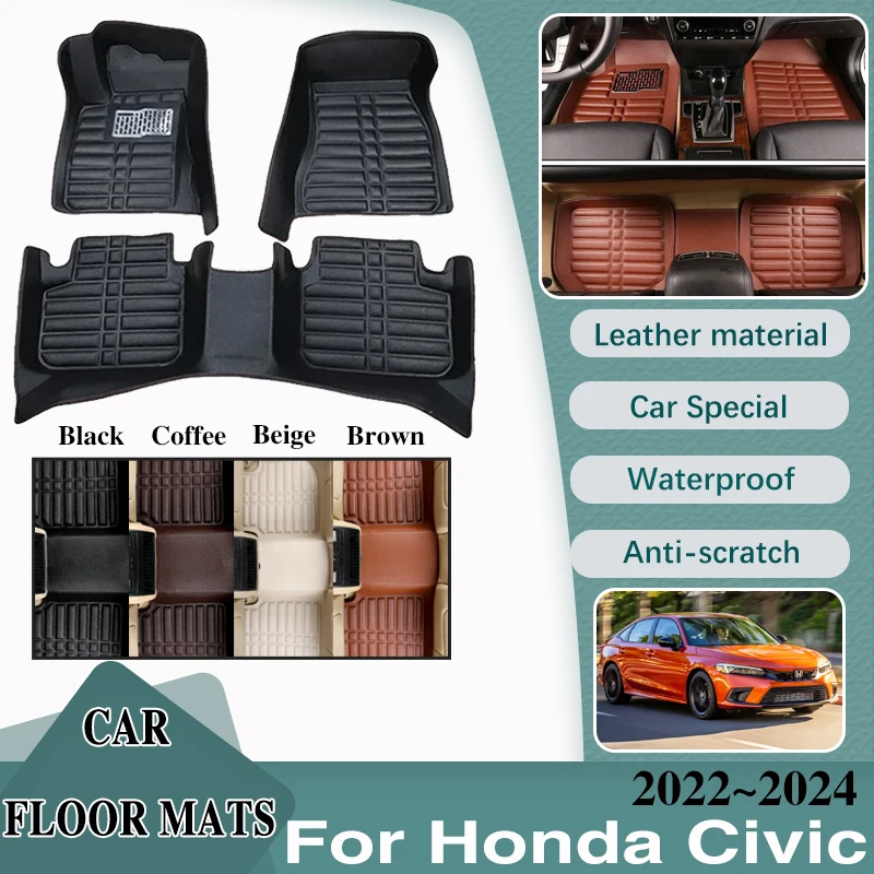 Car Mat Leather For Honda Civic 2023 Accessories 2022 2024 Sedan 11th Gen FE Auto LHD Floor Mats Interior Spare Replacement Part