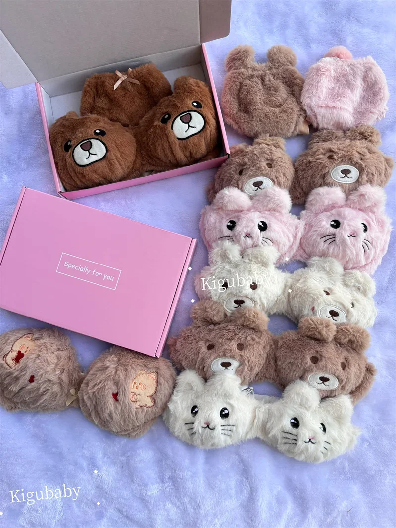 Japanese Girls Lingerie for Women Cartoon Bear Students Plush Sexy Bras Wireless Winter Bra Set Cute Undies Girlfriend Gift Box
