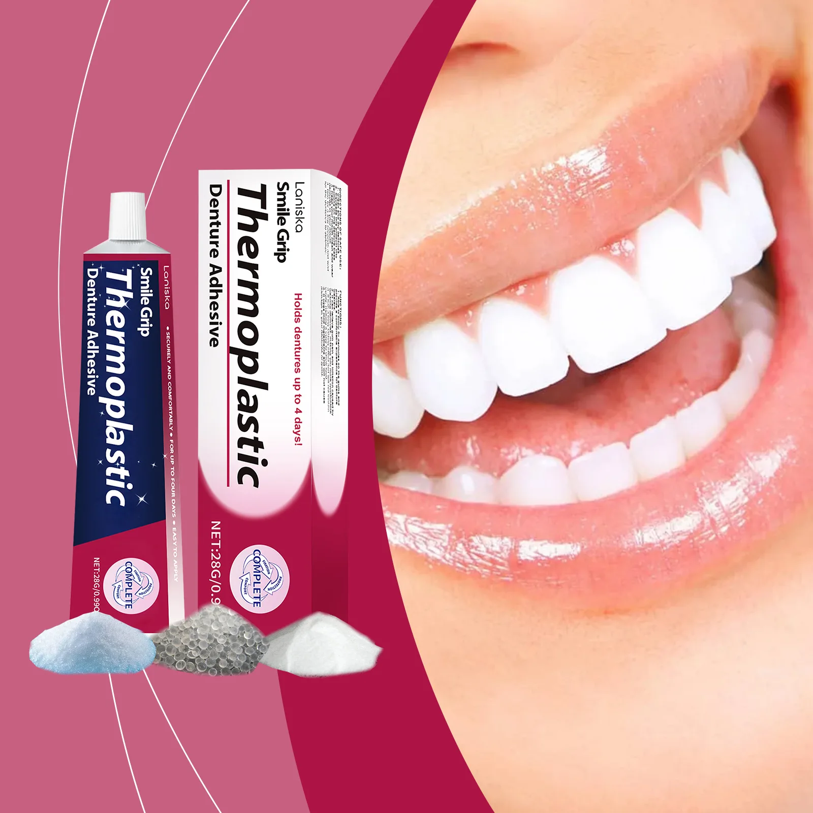 Denture Adhesives Glue Thermoplastic Adhesive Cushion Friction Fixed Dentures Silicone Long-Lasting Soft Reliner Fake Teeth Care