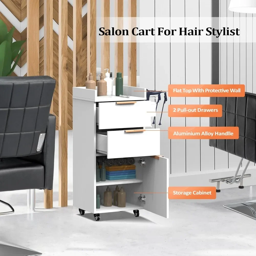 Salon Trolley, 1 Storage Cabinet & 2 Drawers, Hair Cart for Hairdressing Styling, Portable Organizer Station for Barbershop