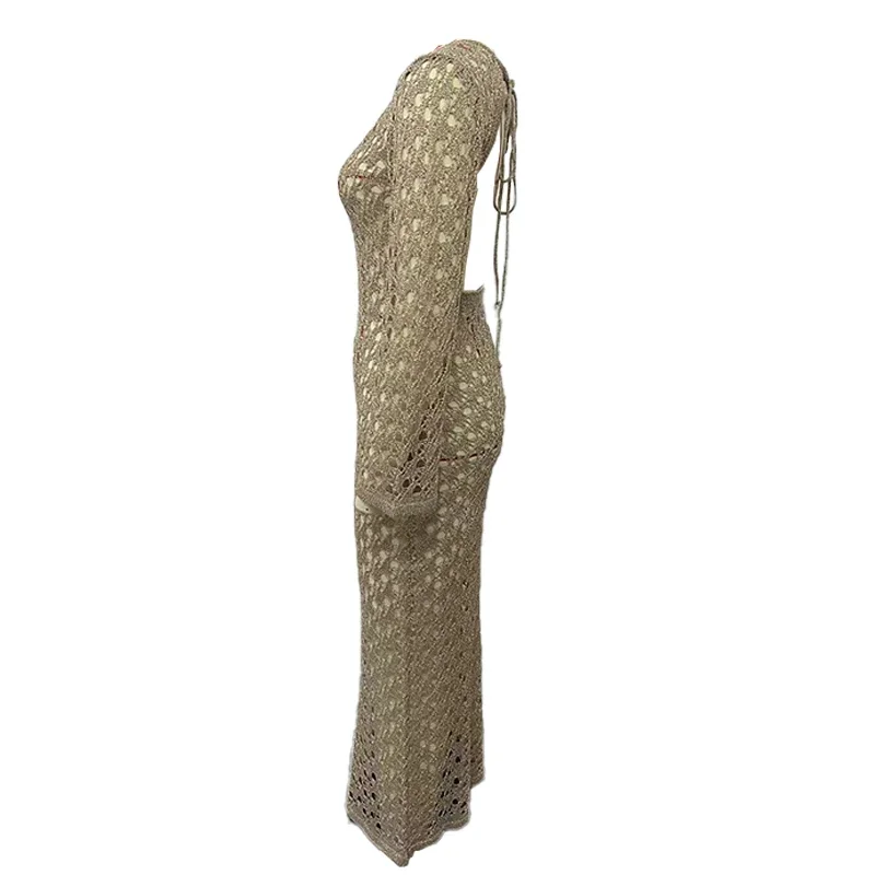 Para Praia – robe longue tricotée ajourée, robe de plage, couverture de Bikini, Cover-Up pour les maillots de bain, tenues de plage Sexy pour femmes, 2024