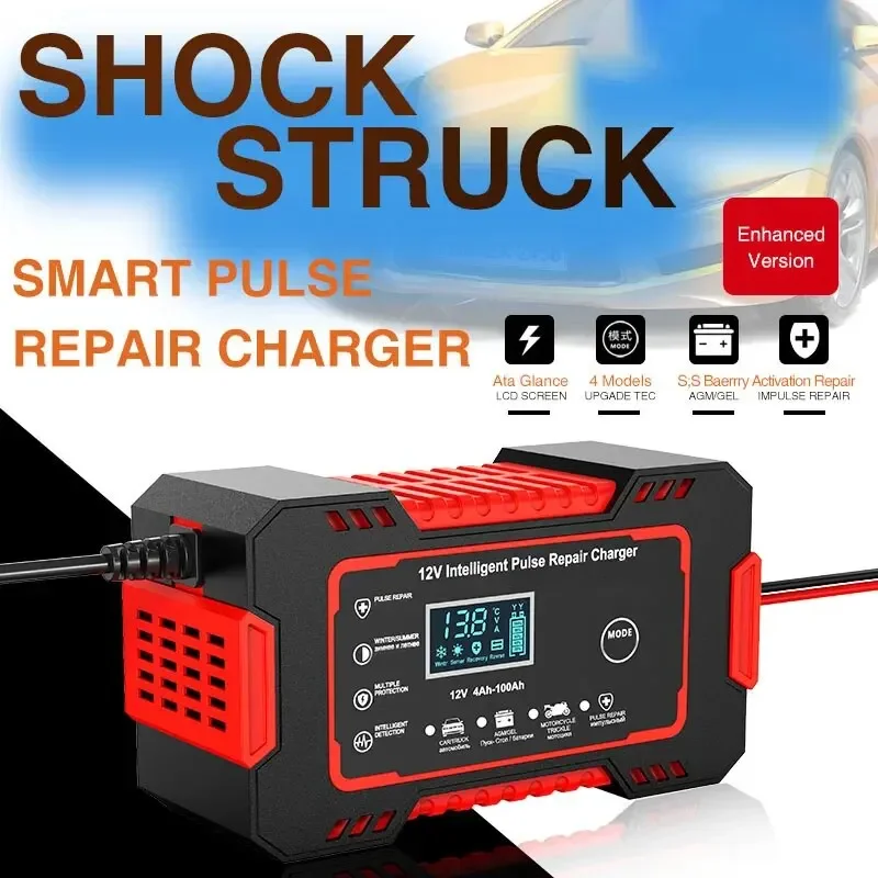 

1 Set 12V6A Battery Charger Car/Motorcycle Charger Digital Display Suitable for Lead Acid Batteries EU Plug Reverse Protection